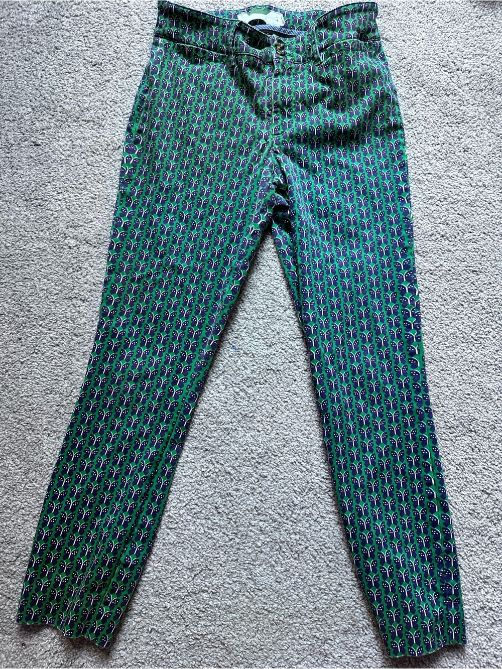 Anthropologie Green Butterfly Patterned Straight Leg Pants